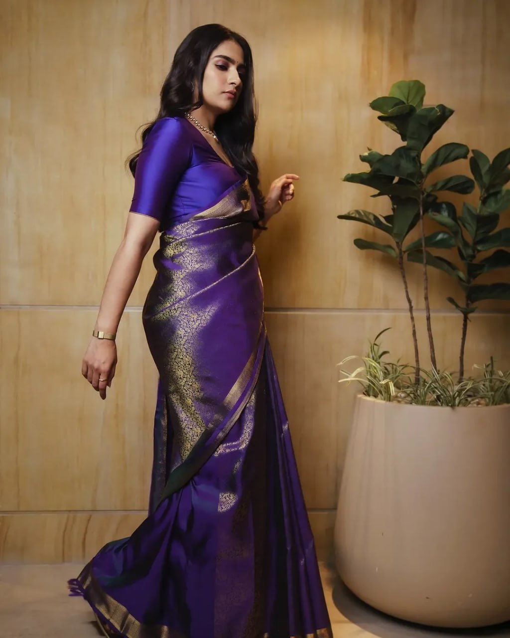 Royal Purple Banarasi Silk Saree with Golden Zari Weaving