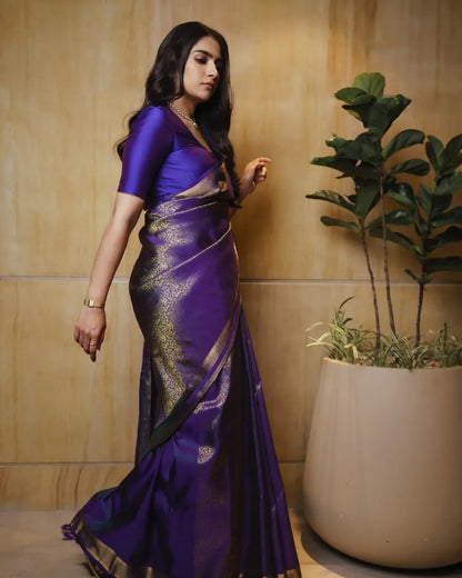 Royal Purple Banarasi Silk Saree with Golden Zari Weaving