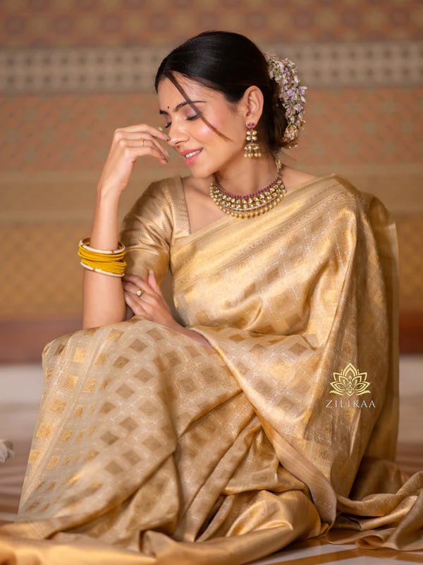 Elegant Gold Tissue Silk Saree with Subtle Zari Weaving