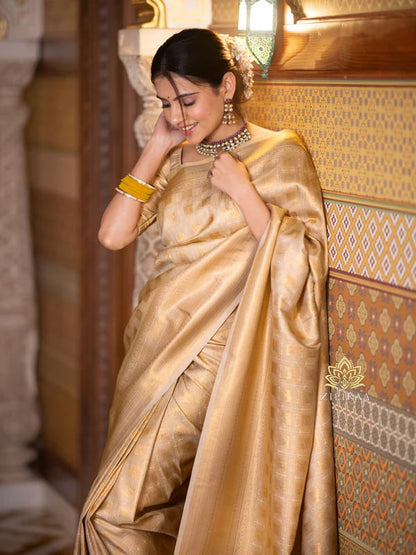 Elegant Gold Tissue Silk Saree with Subtle Zari Weaving