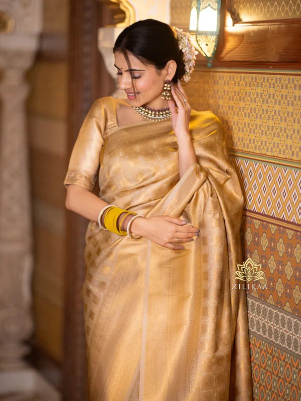 Elegant Gold Tissue Silk Saree with Subtle Zari Weaving