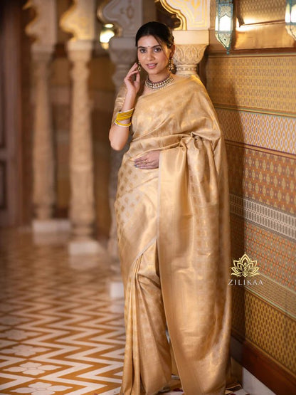 Elegant Gold Tissue Silk Saree with Subtle Zari Weaving