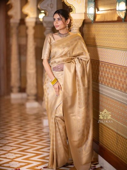 Elegant Gold Tissue Silk Saree with Subtle Zari Weaving