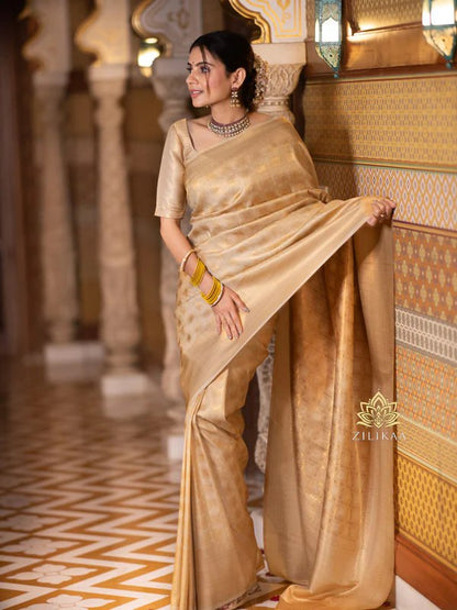 Elegant Gold Tissue Silk Saree with Subtle Zari Weaving