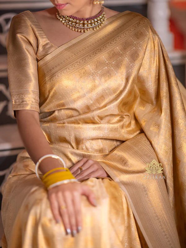 Elegant Gold Tissue Silk Saree with Subtle Zari Weaving