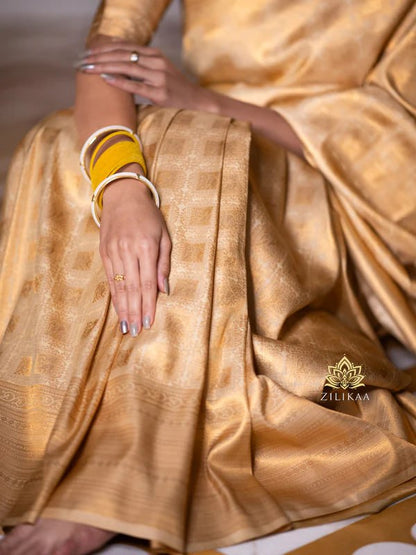 Elegant Gold Tissue Silk Saree with Subtle Zari Weaving