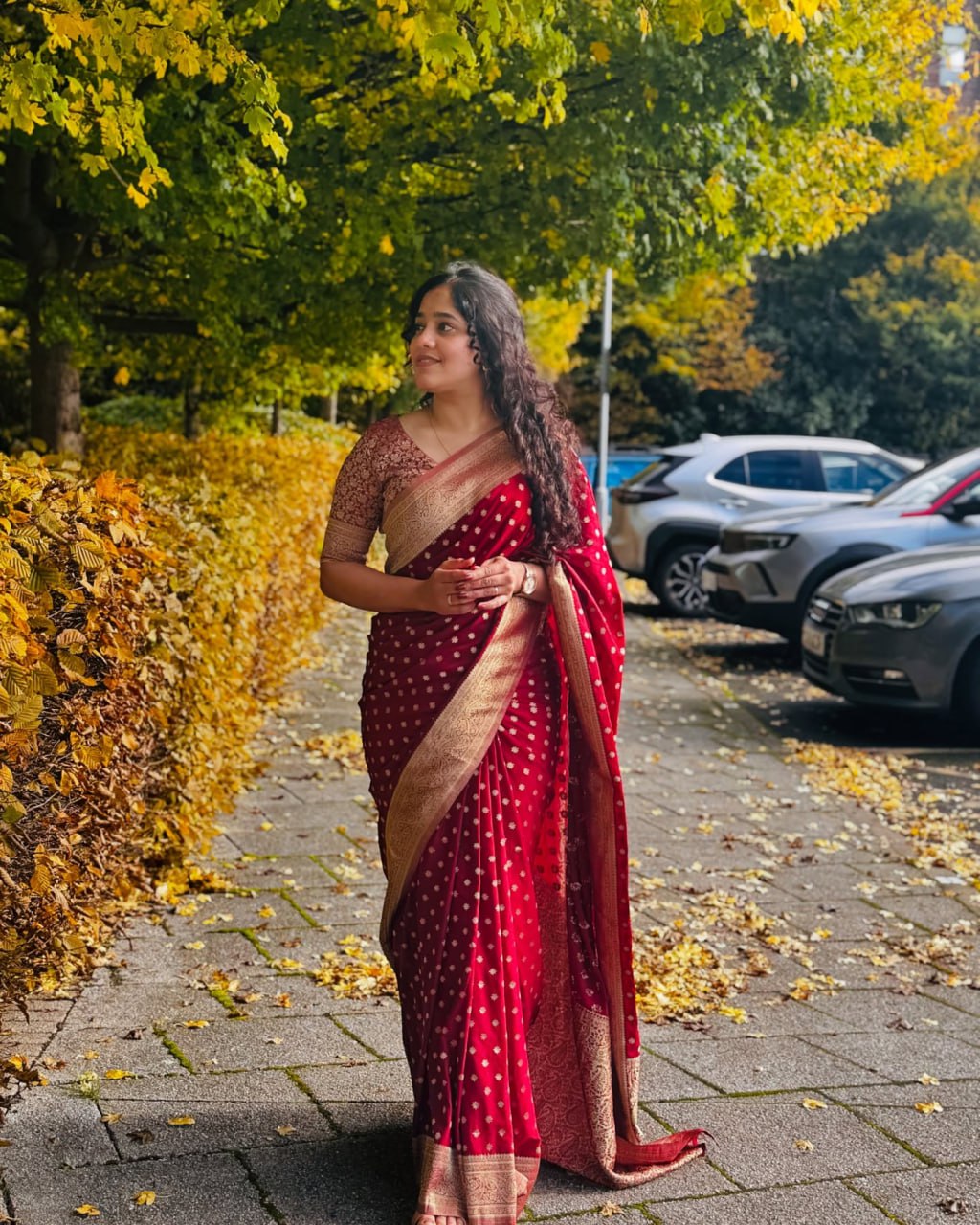 Royal Ruby Red Banarasi Saree with Gold Zari Accents