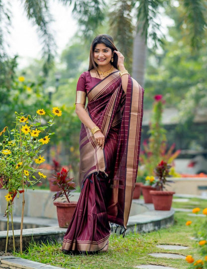 Maroon Majesty Cotton Silk Saree