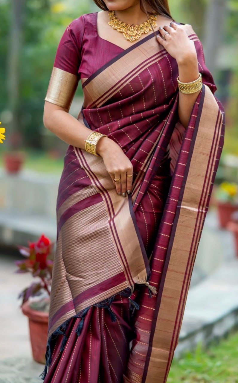 Maroon Majesty Cotton Silk Saree