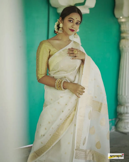 Regal White Silk Saree