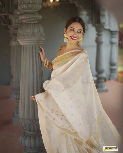 Regal White Silk Saree