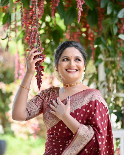 Royal Ruby Red Banarasi Saree with Gold Zari Accents