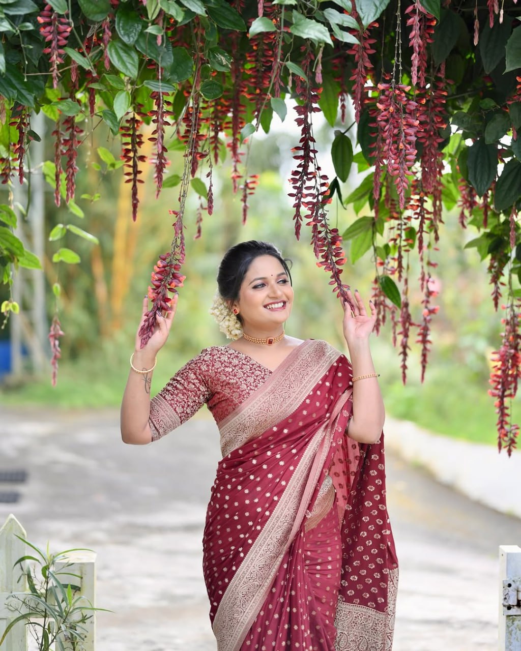 Royal Ruby Red Banarasi Saree with Gold Zari Accents