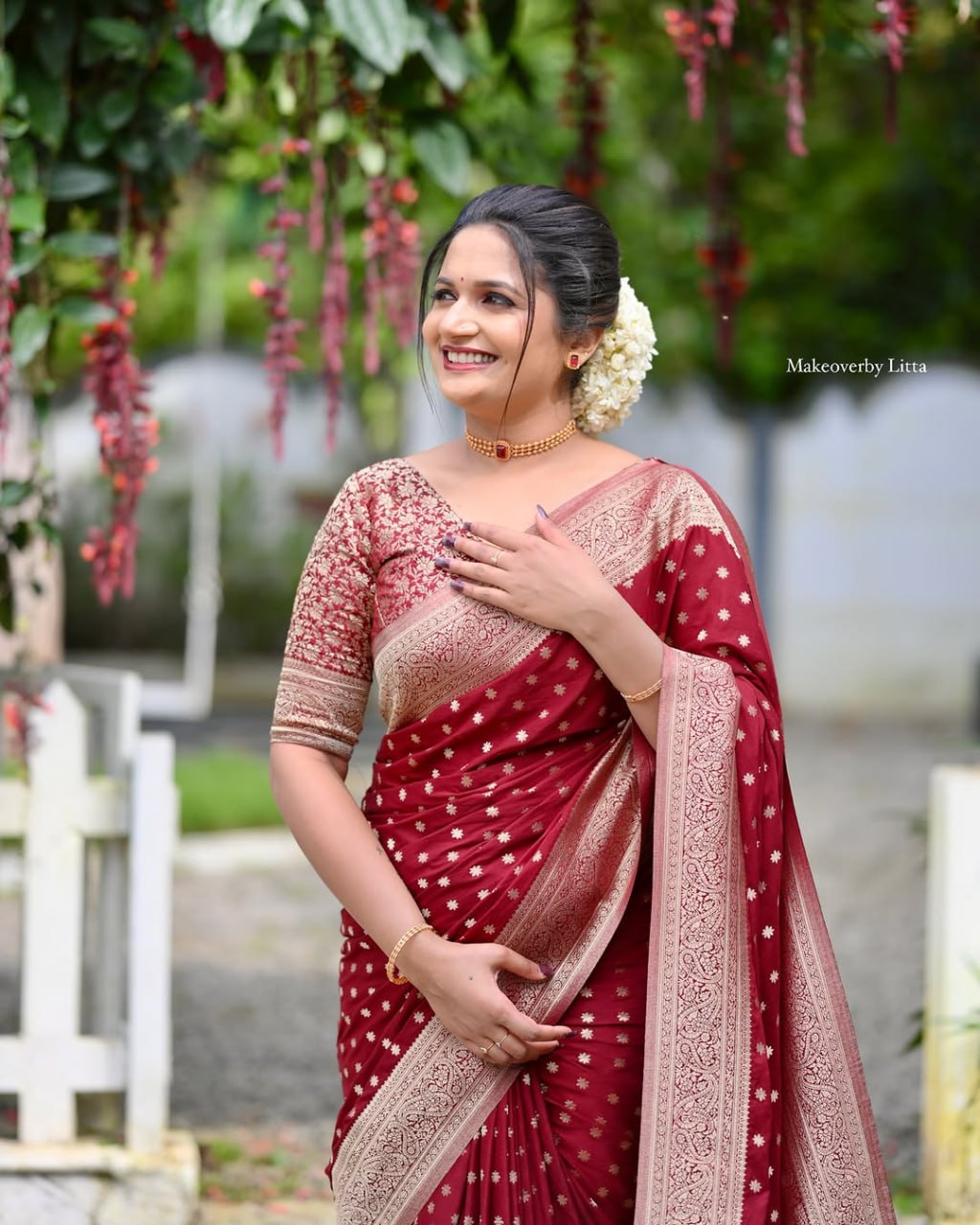 Royal Ruby Red Banarasi Saree with Gold Zari Accents