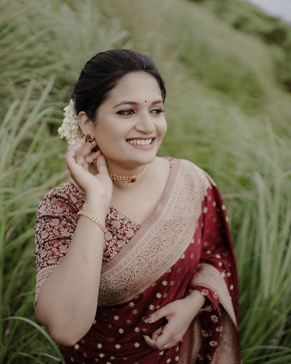 Royal Ruby Red Banarasi Saree with Gold Zari Accents