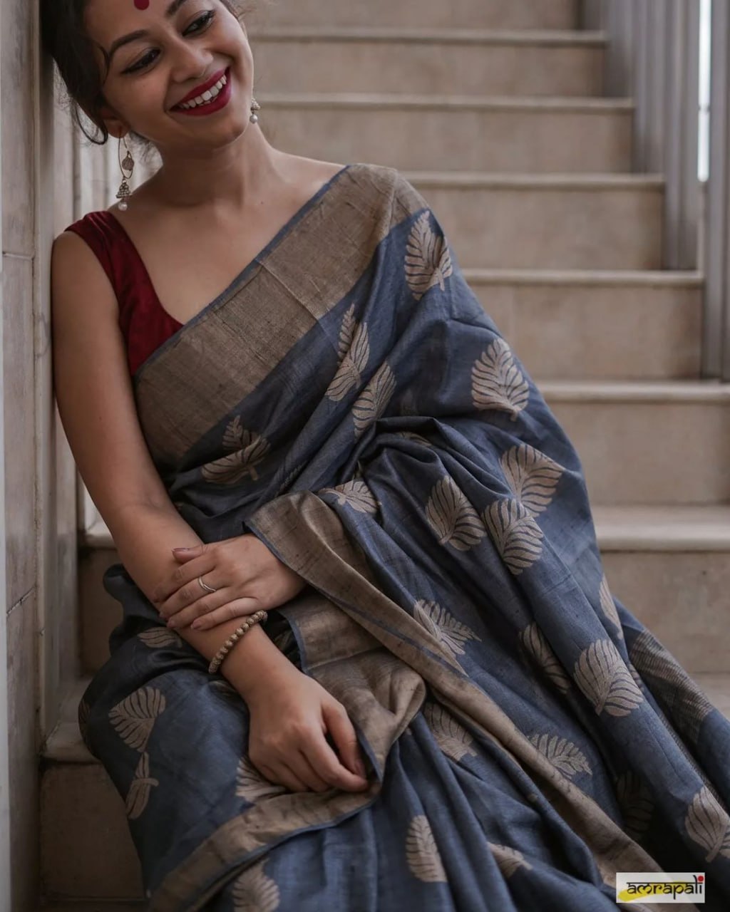 Dusky Blue Elegance Saree