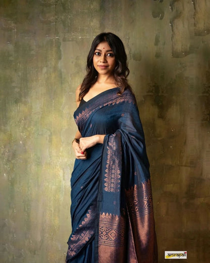 Blue Gold Banarasi Silk Saree