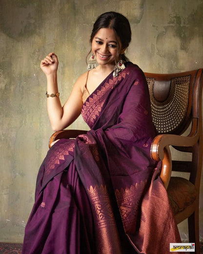 rich wine Glow Zari Work Saree