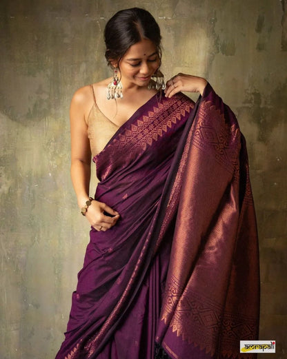 rich wine Glow Zari Work Saree