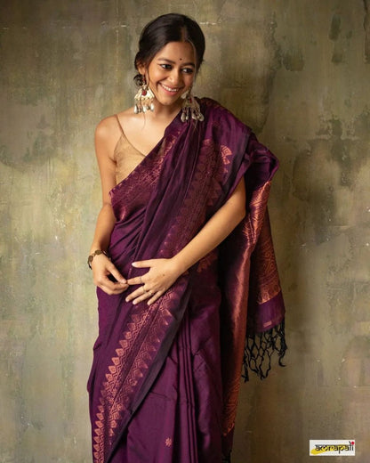 rich wine Glow Zari Work Saree