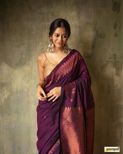 rich wine Glow Zari Work Saree