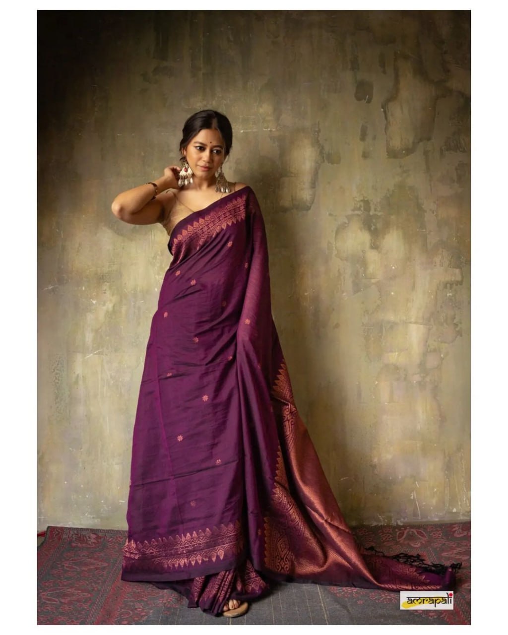 rich wine Glow Zari Work Saree