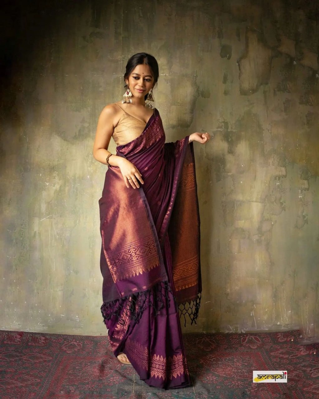 rich wine Glow Zari Work Saree