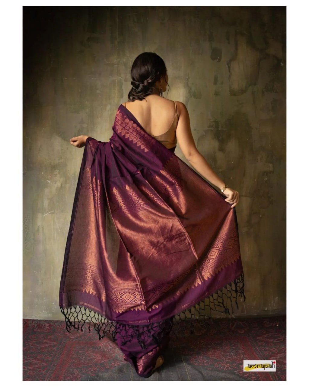 rich wine Glow Zari Work Saree