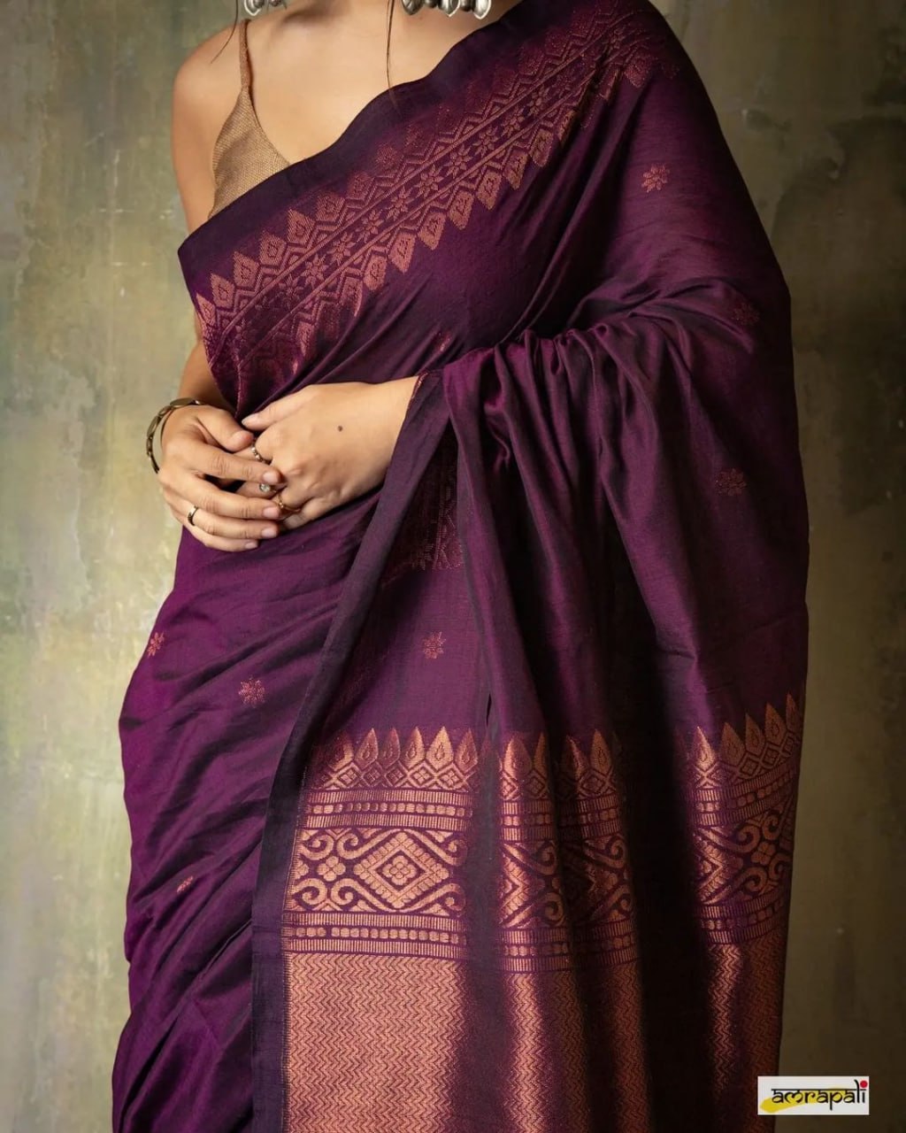 rich wine Glow Zari Work Saree