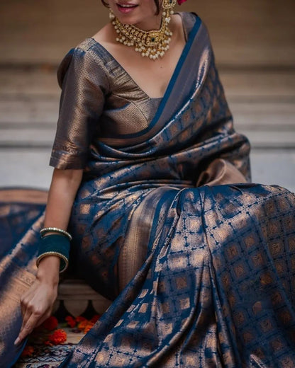 royal blue and gold Banarasi silk saree