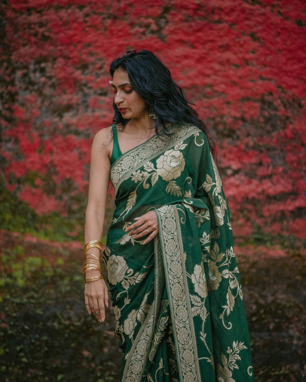 Golden Bloom Banarasi Silk Saree