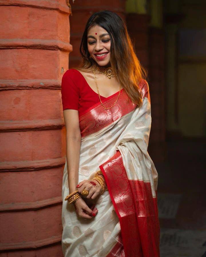 Royal Red & White Banarasi Silk Saree