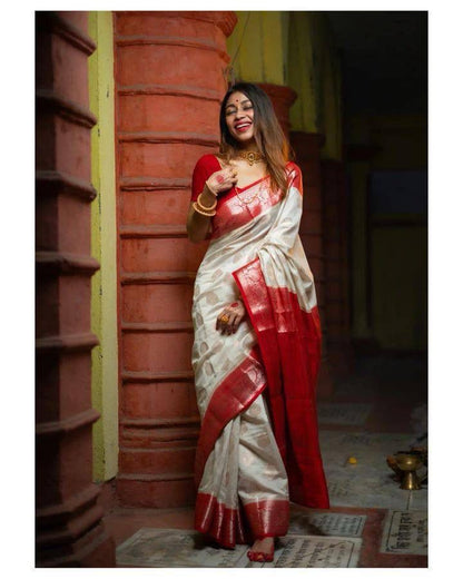 Royal Red & White Banarasi Silk Saree