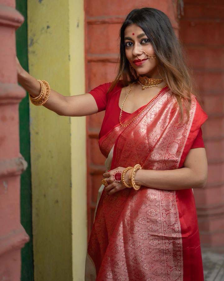 Royal Red & White Banarasi Silk Saree