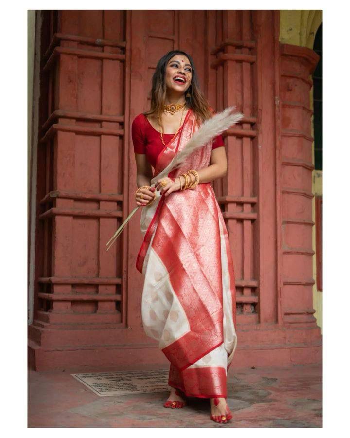 Royal Red & White Banarasi Silk Saree