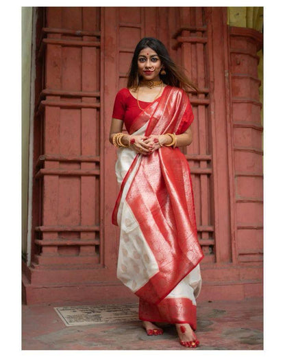 Royal Red & White Banarasi Silk Saree