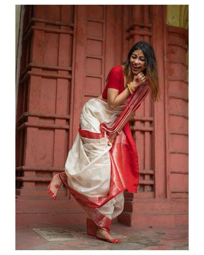 Royal Red & White Banarasi Silk Saree