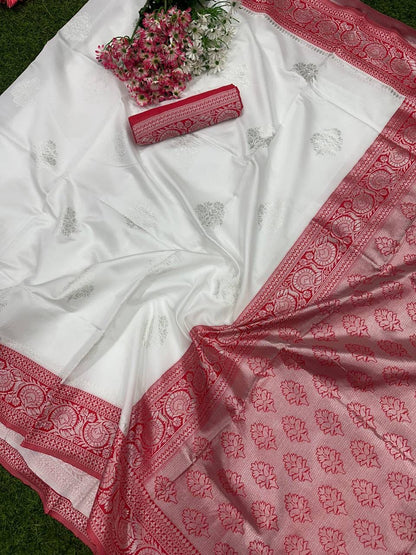 Royal Red & White Banarasi Silk Saree